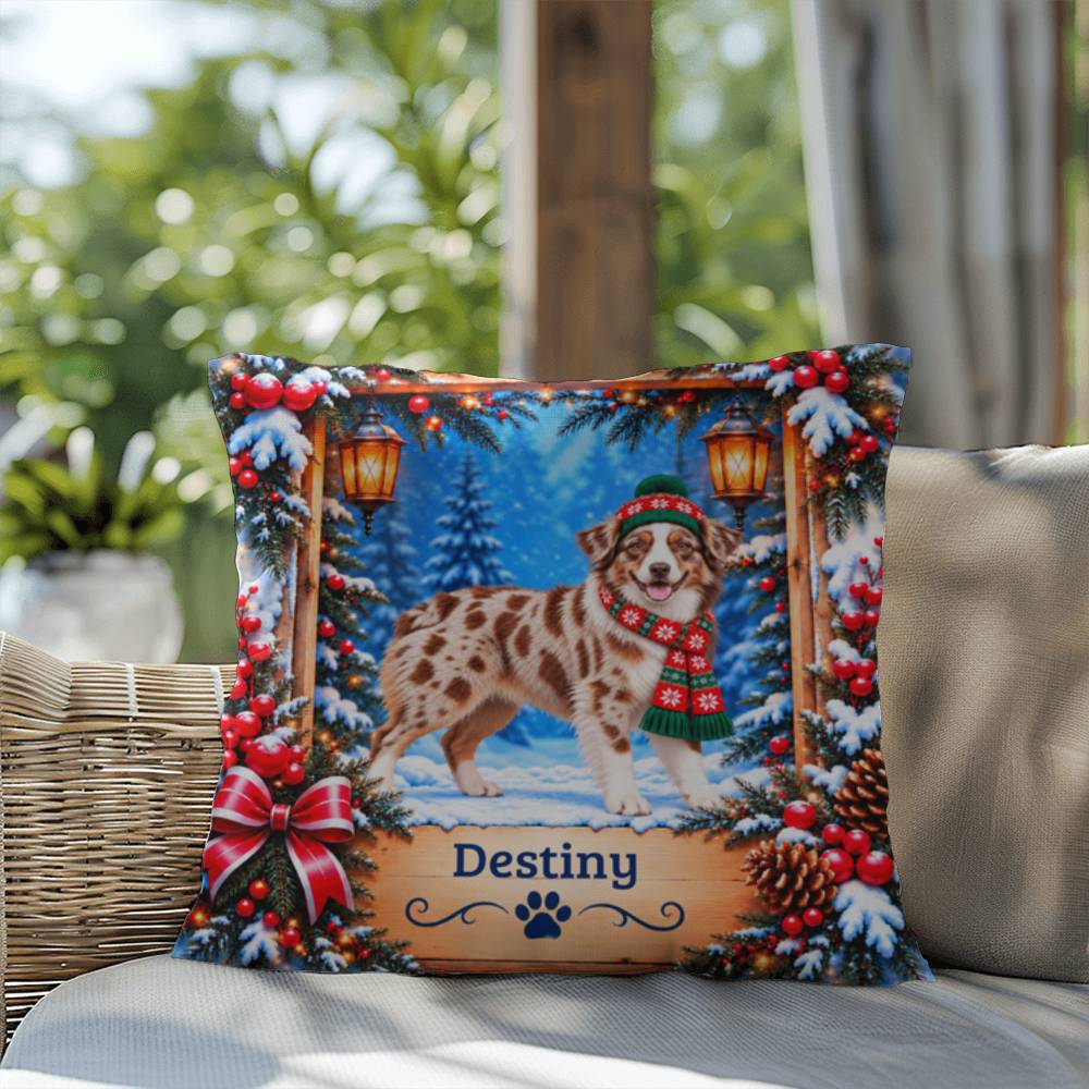 Australian Shepherd (Red Merle & White Bi Coat) - Personalized Dog Pillow, Cozy Woodland Gift