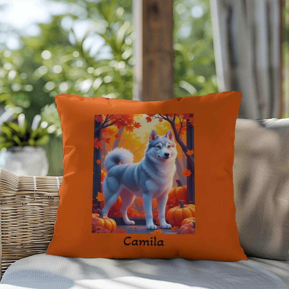 Silver Siberian Husky pillow amber eyes, custom indoor outdoor dog cushion for Husky fans - MySisterIsASurvivor