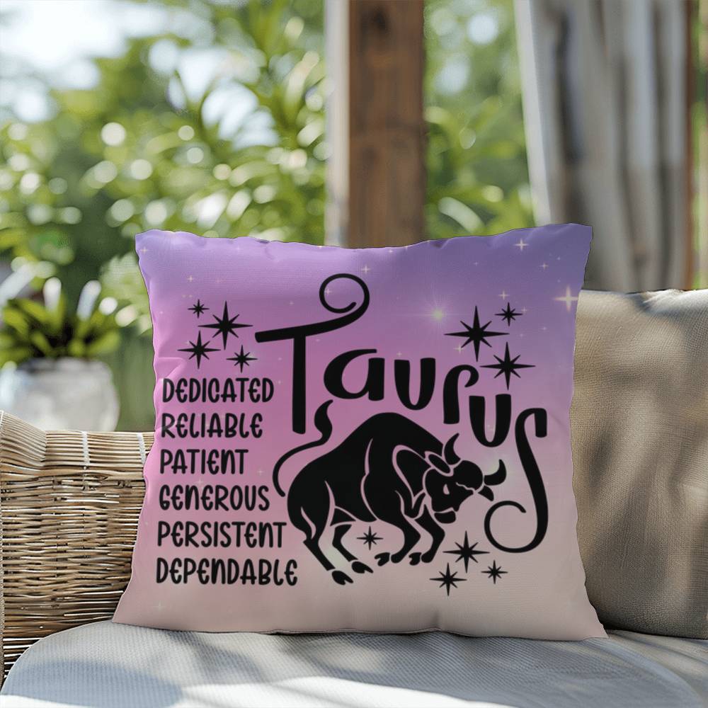 Taurus Indoor/Outdoor Pillow – Zodiac Astrology Decor, Boho Accent for Home & Patio