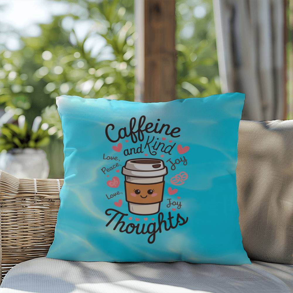 Caffeine And Kind Thoughts Indoor/Outdoor Pillow -Mental Health Support, Self-Care Decor, Anxiety Relief Throw Cushion