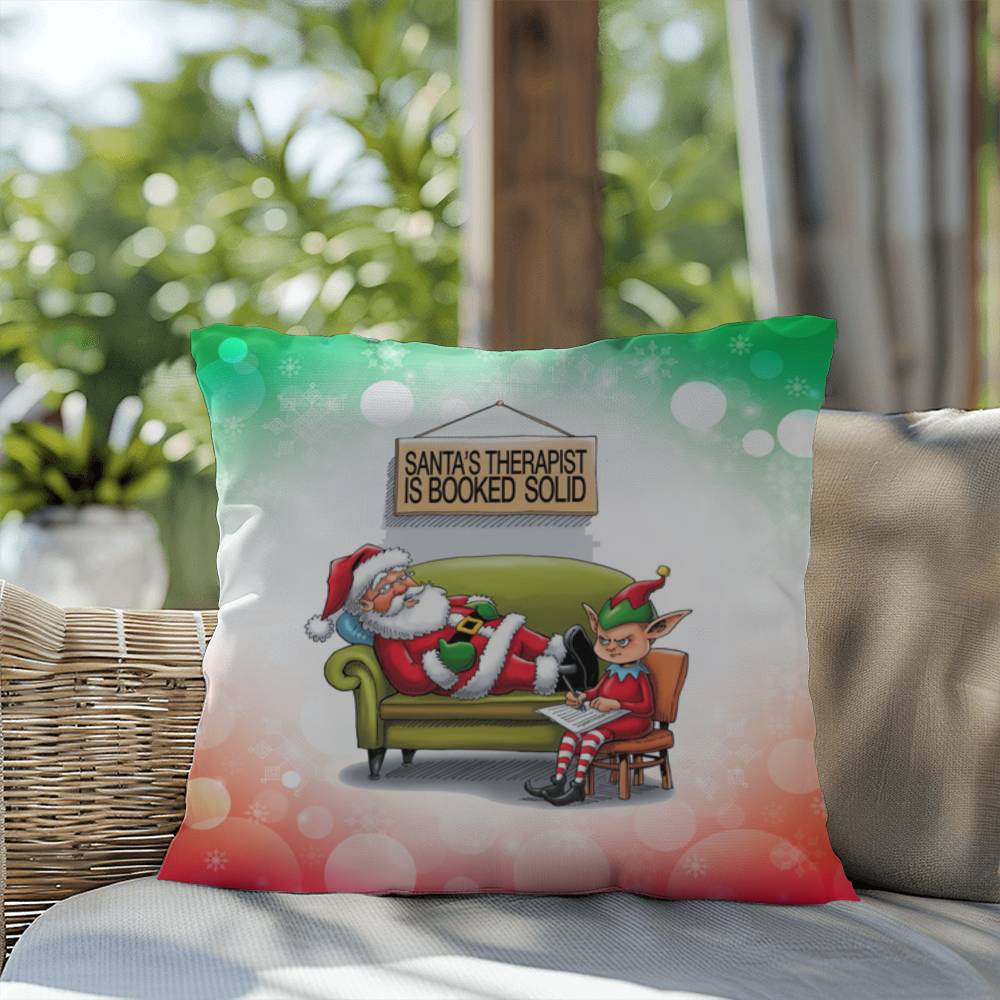 Santa’s Therapist is Booked Solid Throw Pillow - Holiday humor indoor decorative Christmas pillow