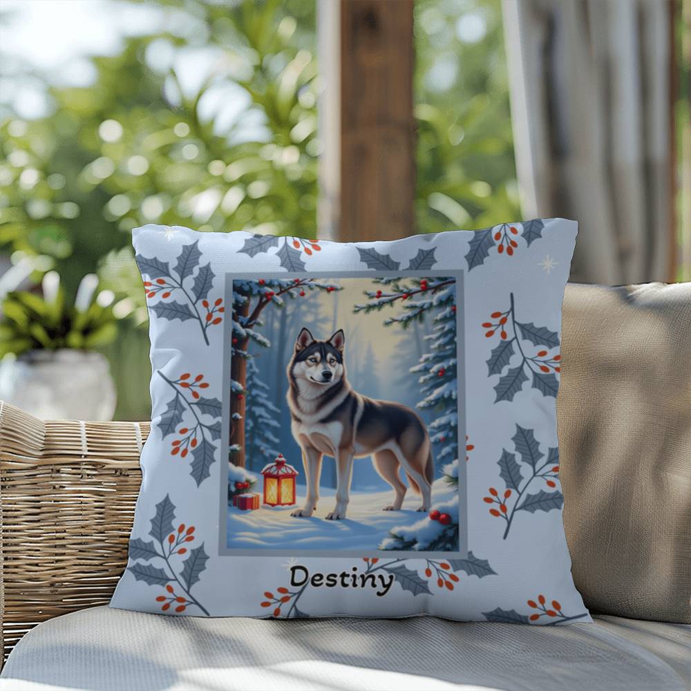 Husky Wolf Grey Pillow - Frosty Husky pillow, winter dog throw, seasonal indoor home accent