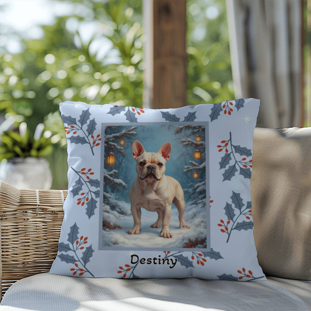 French Bulldog Cream Pillow - Winter French Bulldog pillow, cozy dog lover accent, personalized home decor