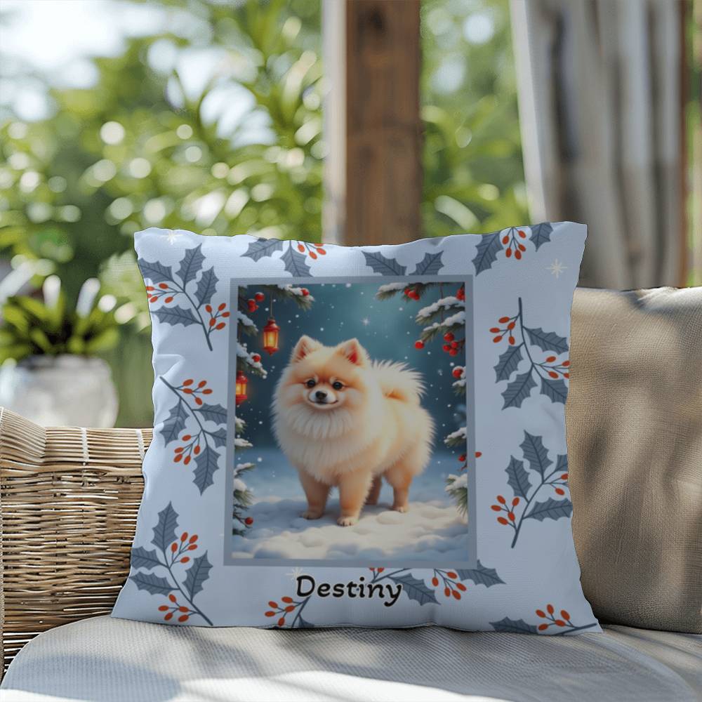 Pomeranian Cream Pillow - Holiday Pom pillow, seasonal dog throw, indoor/outdoor home accent