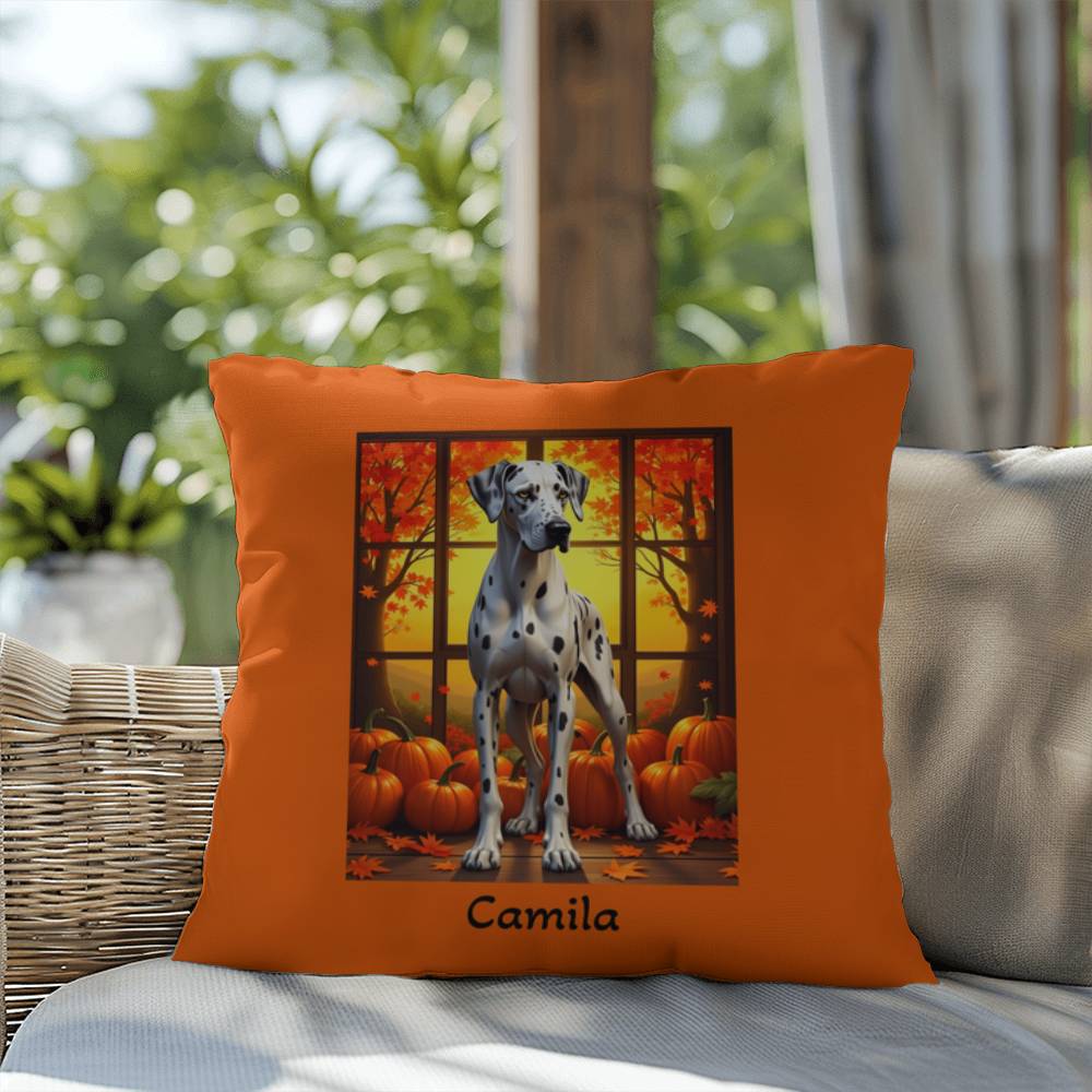Great Dane (Harlequin) Throw Pillow - Personalized Indoor/Outdoor Dog Cushion, Gentle Giant Gift