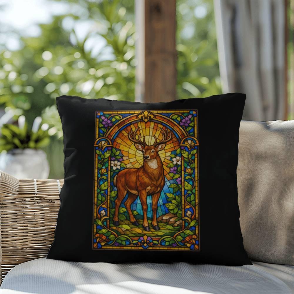 Shop our premium deer stained glass style throw pillow from MySisterIsASurvivor.