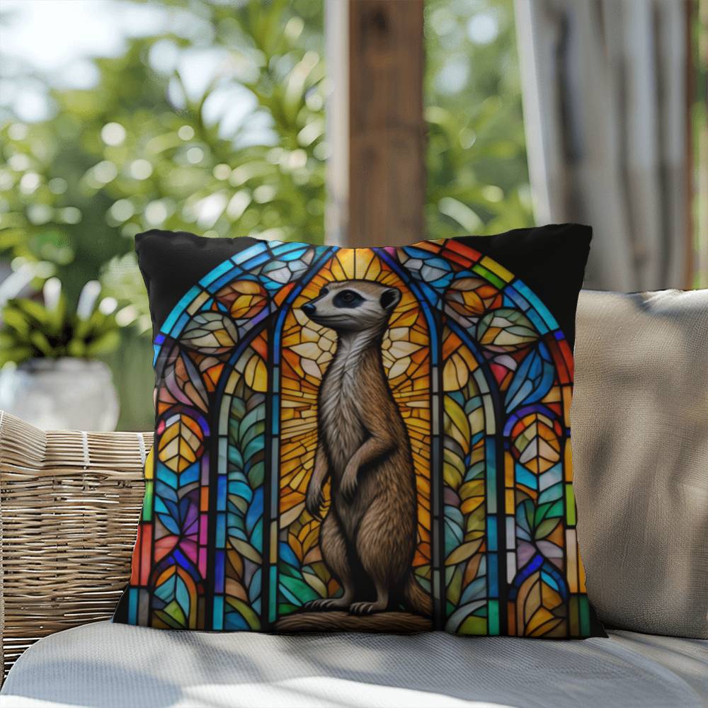 Meerkat stained glass throw pillow, desert wildlife decor, indoor outdoor home accent pillow
