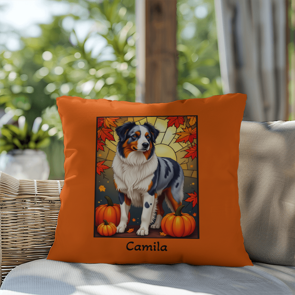 Australian Shepherd Blue Merle Coat Pillow, Personalized Dog Cushion, Indoor Outdoor Aussie Gift