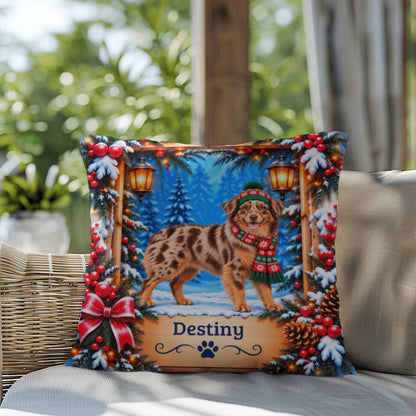 Australian Shepherd (Red Merle & Copper Bi Coat) - Personalized Aussie Name Pillow, Winter Gift