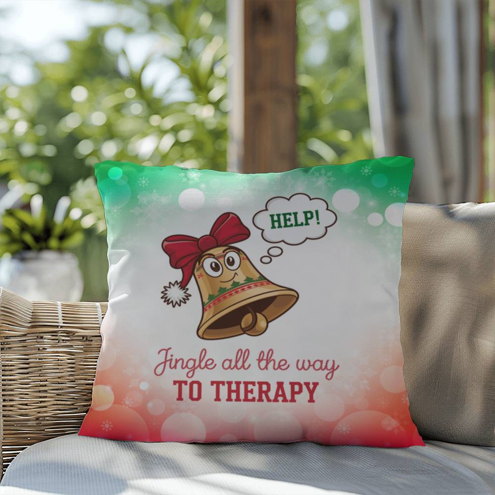 Jingle All the Way to Therapy Throw Pillow - Christmas humor mental health home décor pillow