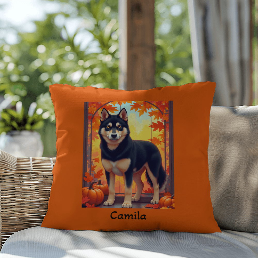 Siberian Husky Black & Tan Coat (Amber Eyes) Pillow, Indoor Outdoor Dog Cushion, Custom Gift