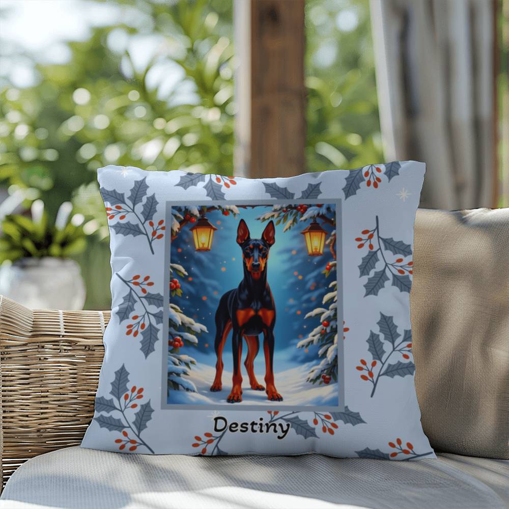 Doberman Black & Rust Pillow - Cozy winter dog throw pillow, holiday home decor, guardian dog accent