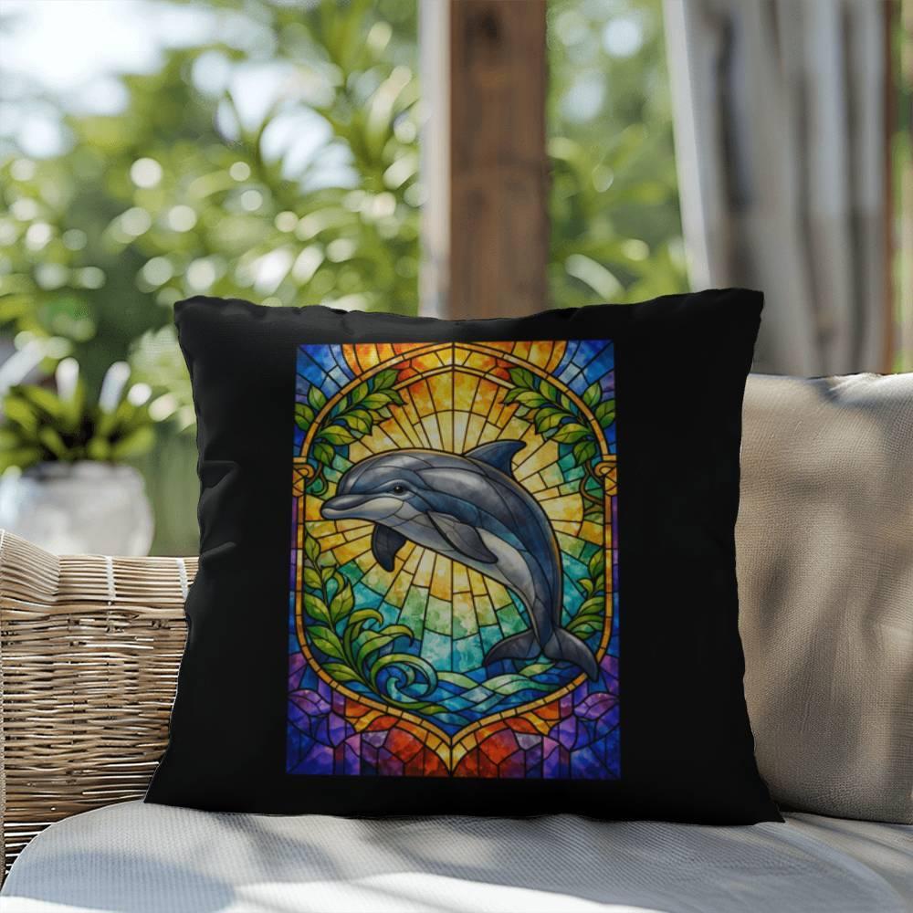 Shop our premium dolphin stained glass style throw pillow from MySisterIsASurvivor.