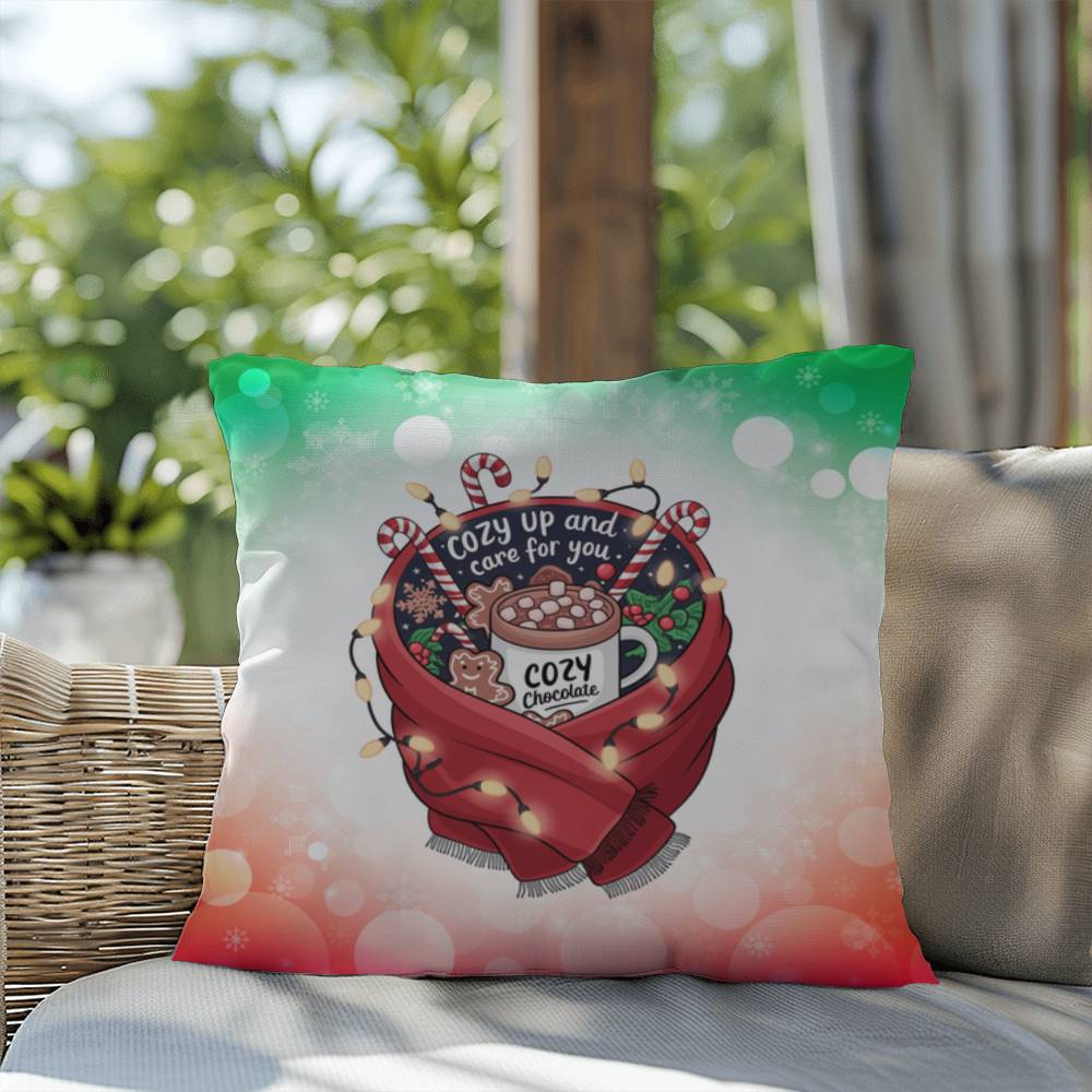 Cozy Up and Care for You Throw Pillow - Relaxing mental health themed holiday throw pillow