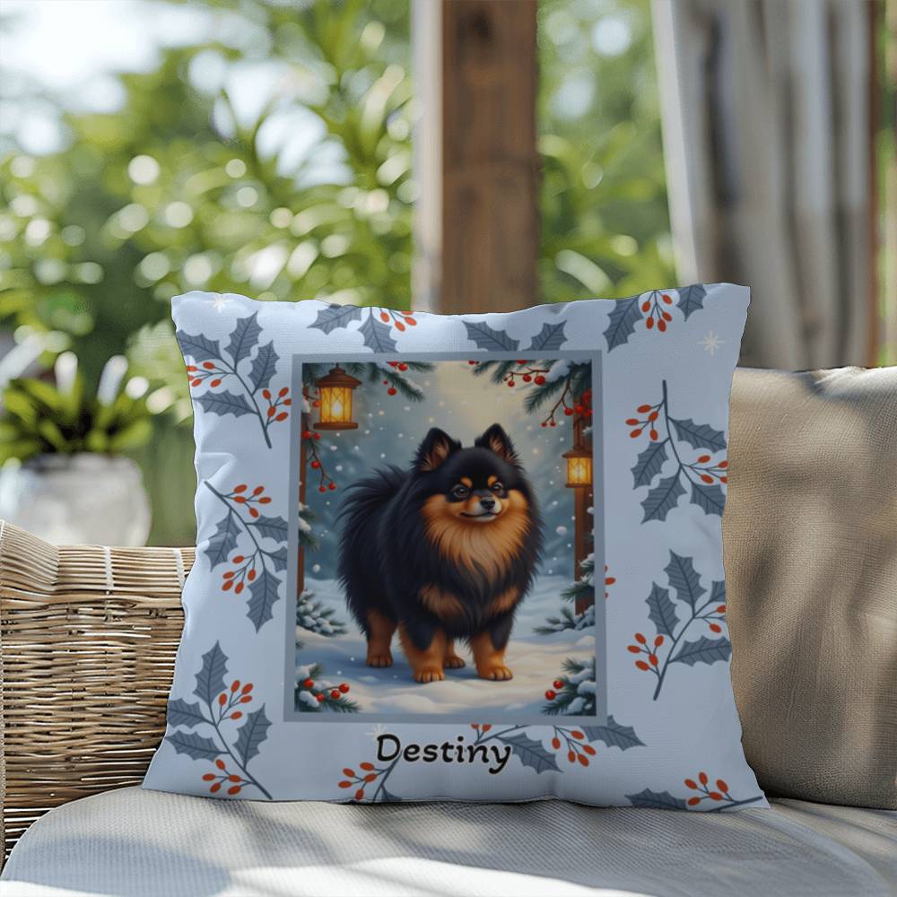 Pomeranian Black & Tan Pillow - Winter Pom throw pillow, festive dog accent, cozy indoor home decor