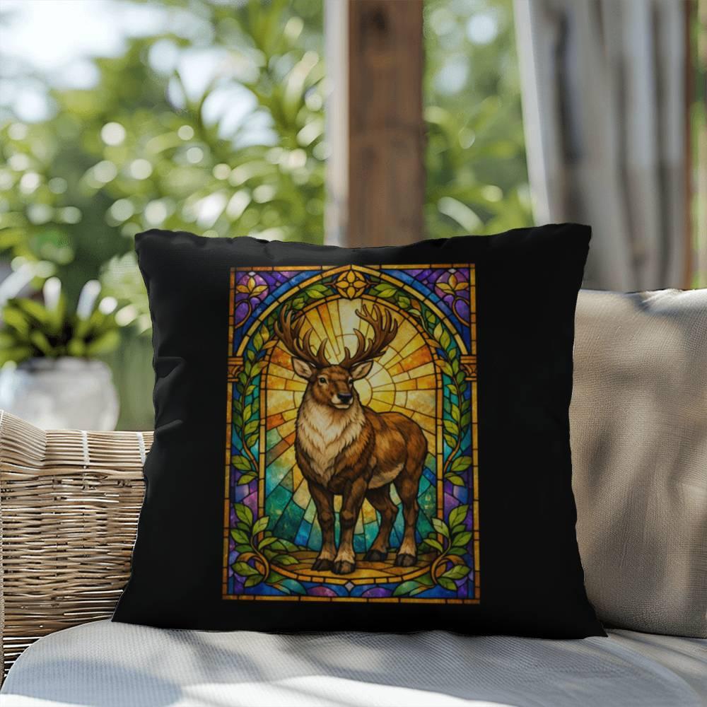 Shop our premium reindeer stained glass style throw pillow from MySisterIsASurvivor.