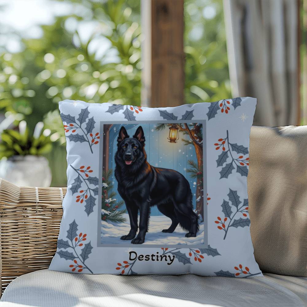 German Shepherd Black Pillow - Winter German Shepherd pillow, personalized dog throw, home decor accent