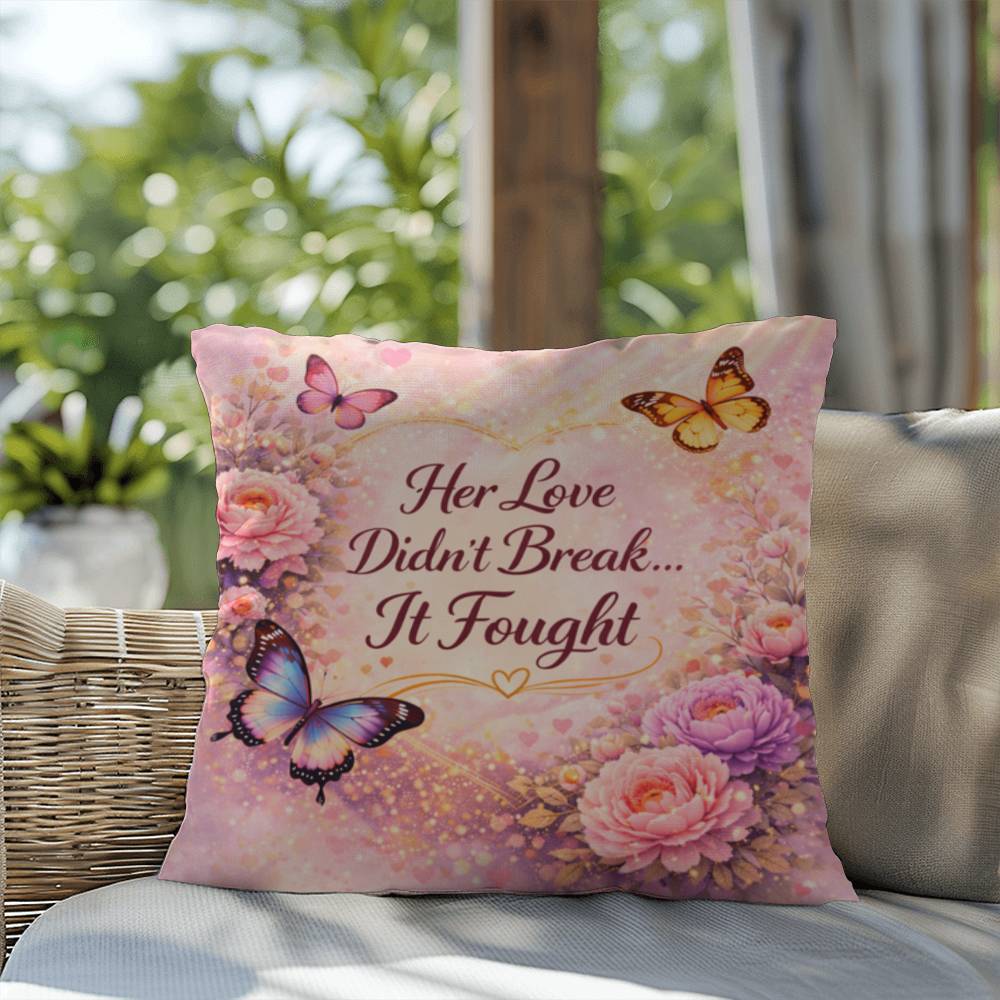 Shop our premium her love didnt break it fought throw pillow from MySisterIsASurvivor.