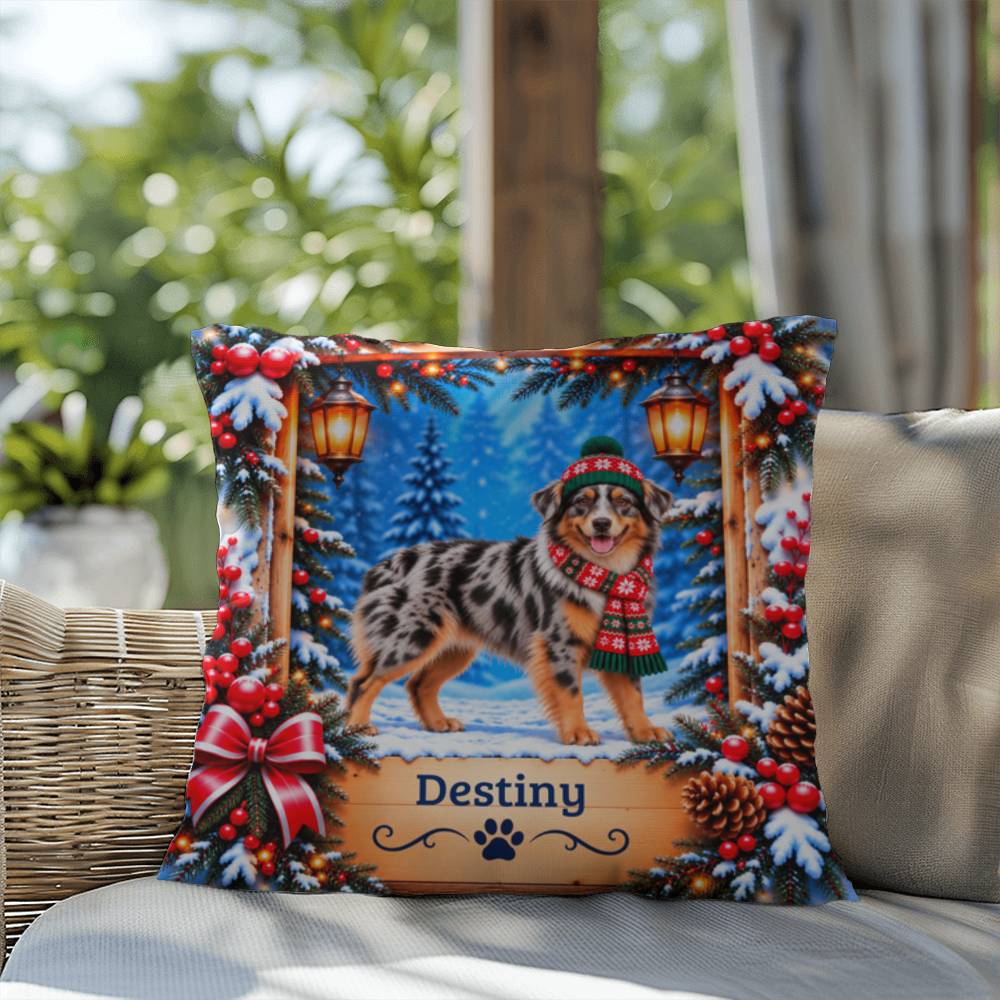 Australian Shepherd (Blue Merle & Copper Coat) - Personalized Aussie Pillow, Winter Cabin Gift