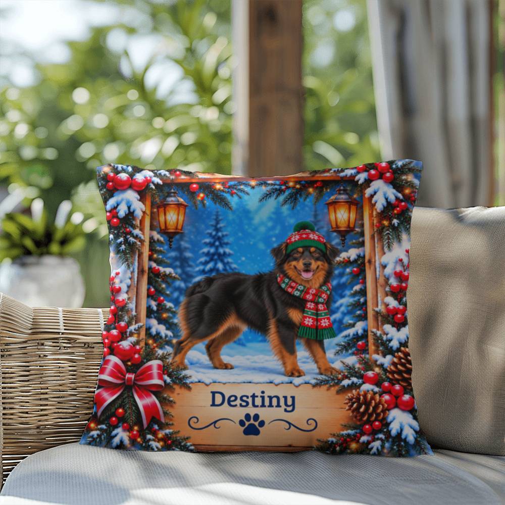 Australian Shepherd (Black & Copper Bi Coat) - Personalized Dog Name Pillow, Rustic Winter Decor