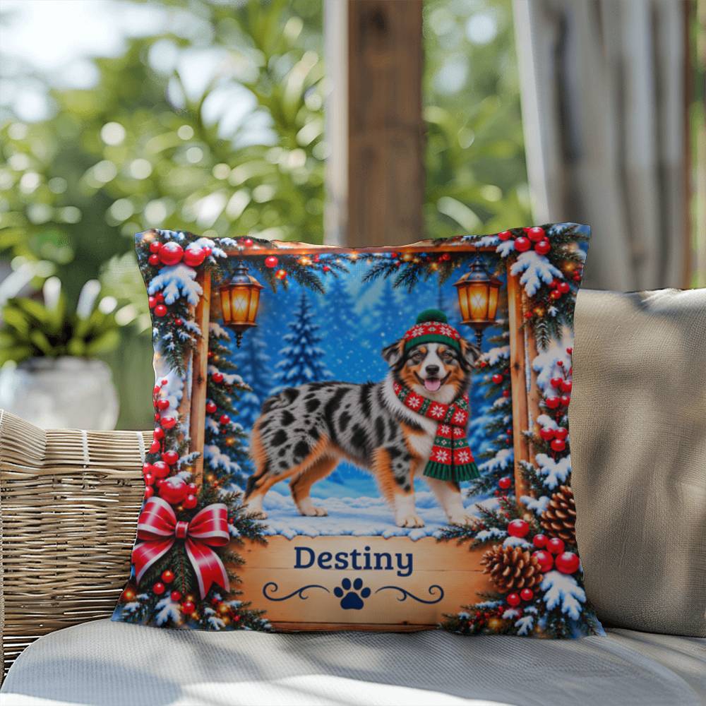 Australian Shepherd (Blue Merle Tri, Amber Eyes) - Personalized Winter Pillow for Aussie Lovers