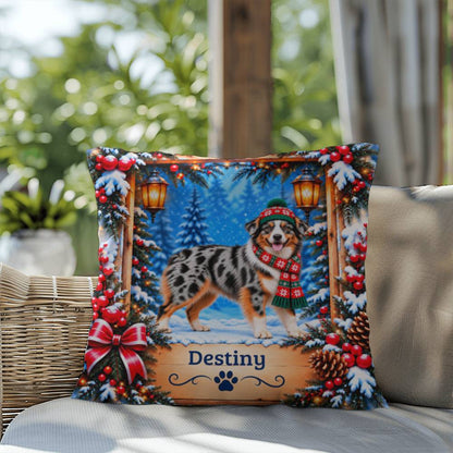 Australian Shepherd (Blue Merle Tri, Amber Eyes) - Personalized Winter Pillow for Aussie Lovers