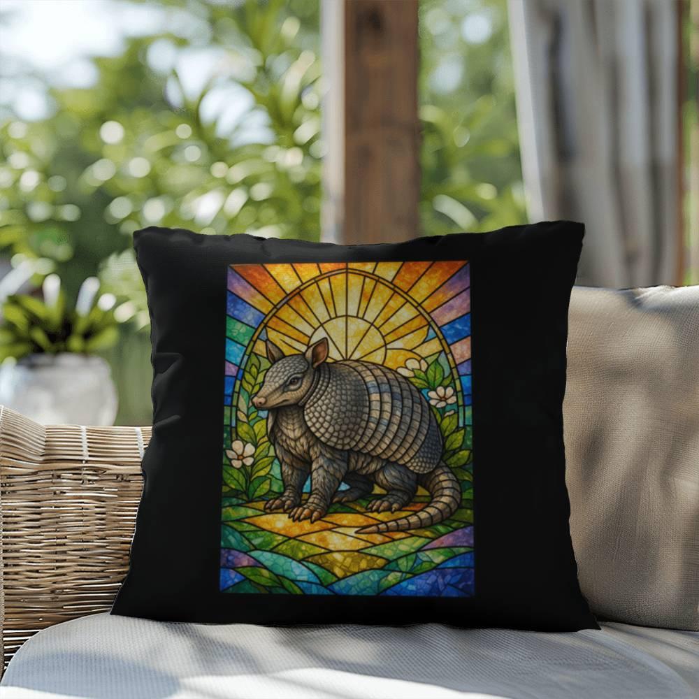 Shop our premium armadillo stained glass style throw pillow from MySisterIsASurvivor.