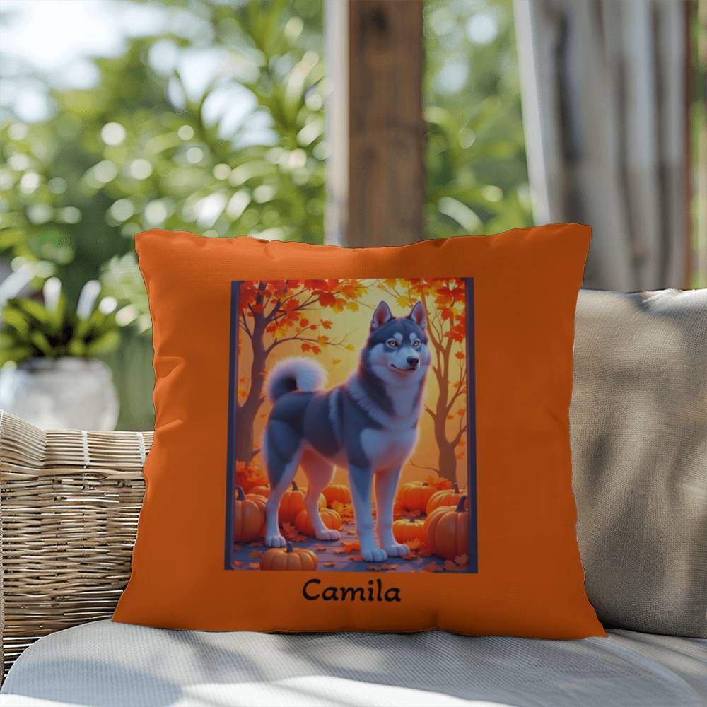 Dark Grey Husky amber eyes pillow, personalized indoor outdoor dog cushion for Husky lovers - MySisterIsASurvivor