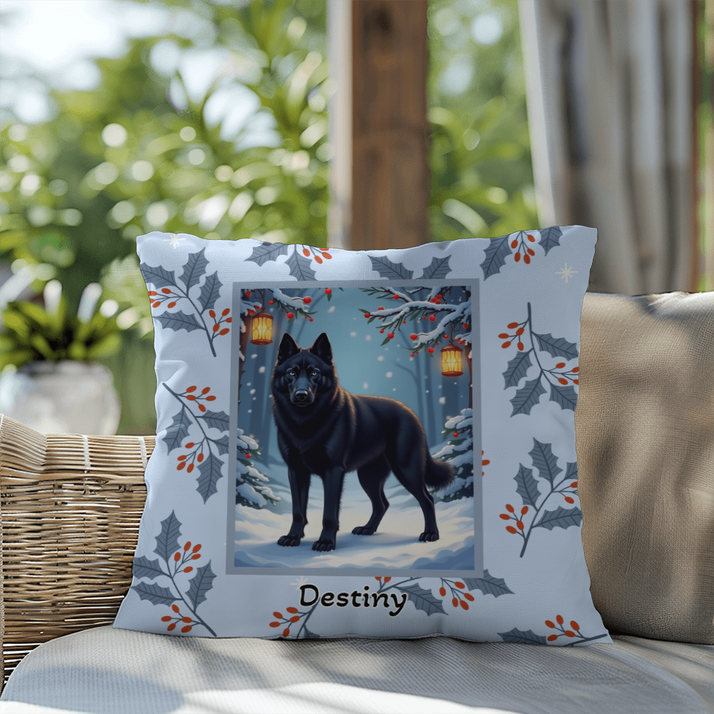 Husky Black Pillow - Winter Husky pillow, indoor dog throw, cozy seasonal home accent
