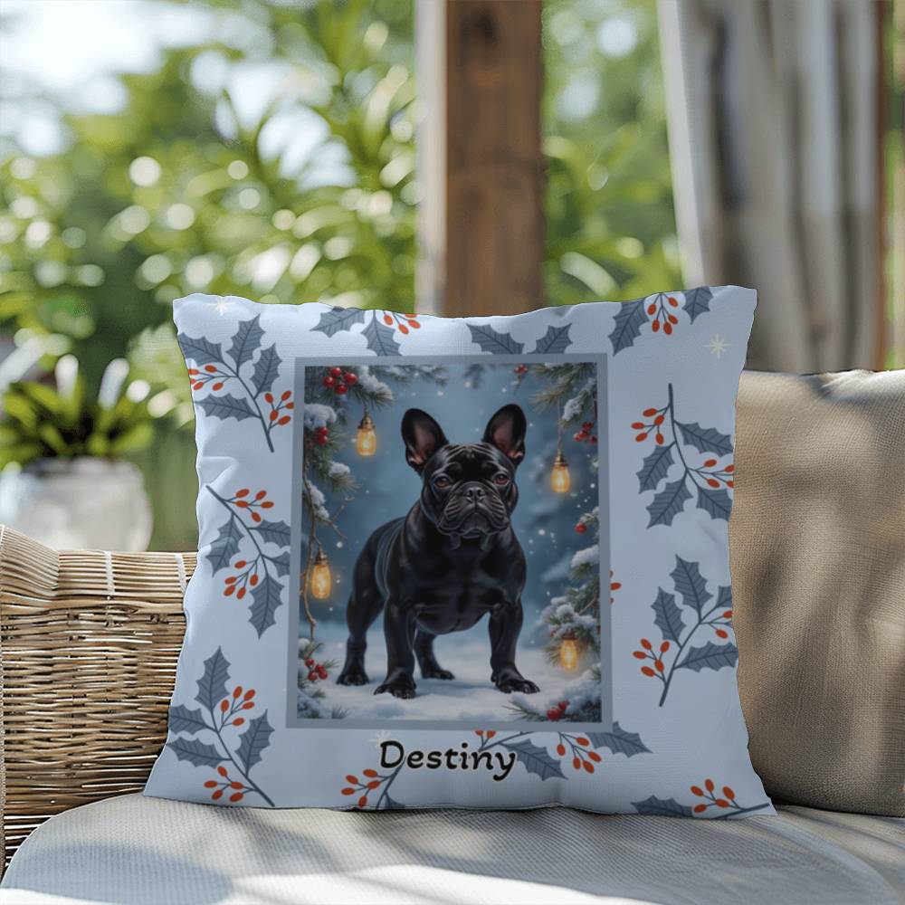 French Bulldog Black Pillow - Cute Frenchie throw pillow, winter dog home decor, personalized accent