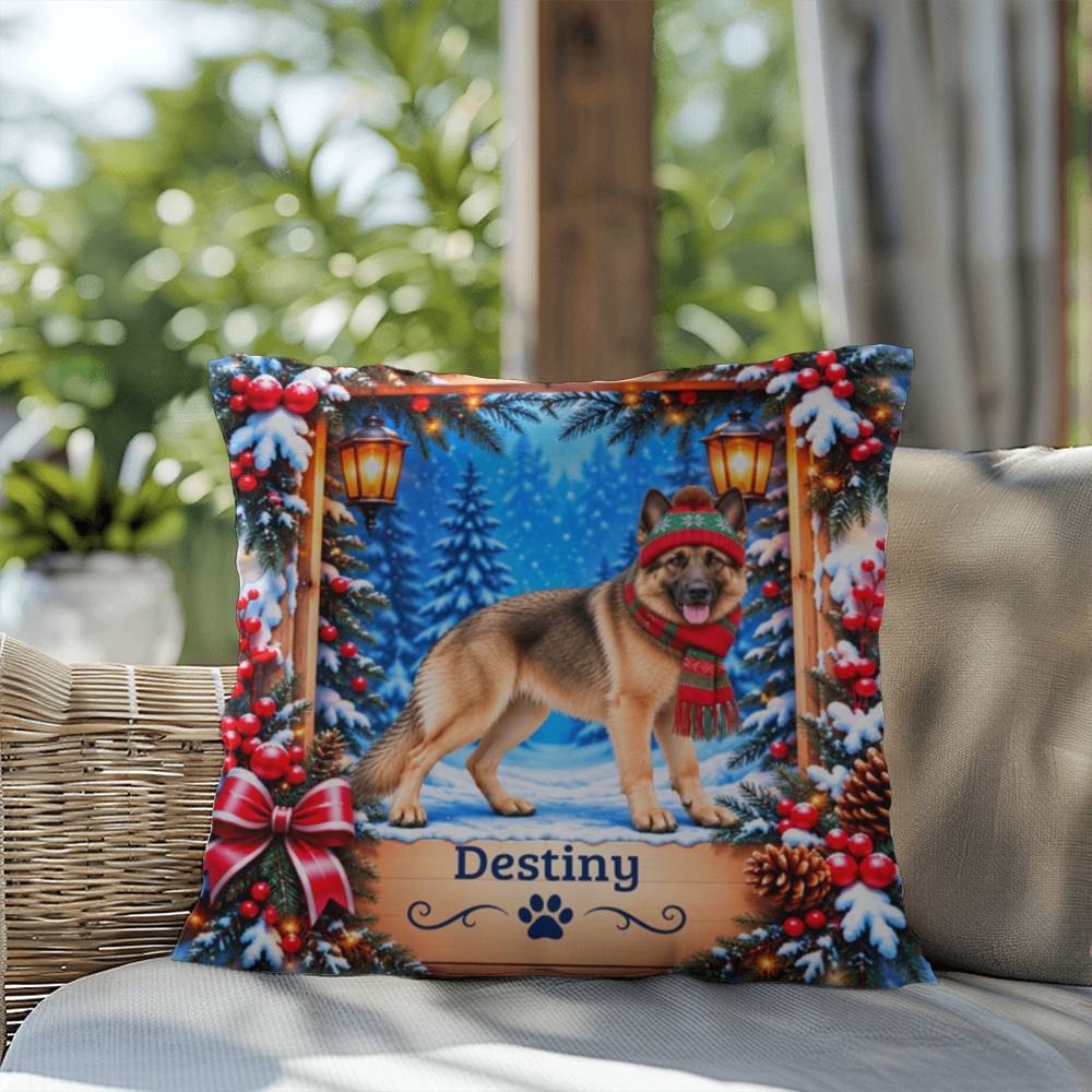 German Shepherd (Tan Coat) - Personalized Winter Accent Pillow, Custom Dog Name Gift for GSD Homes