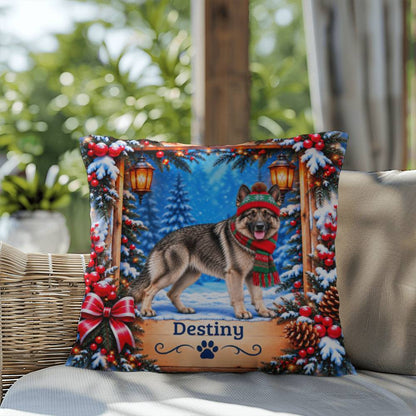 German Shepherd (Gray Coat) - Personalized Woodland Pillow, Cozy Winter Gift for Shepherd Fans