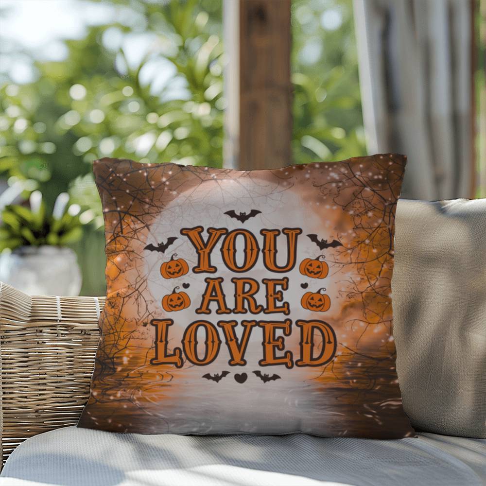 Mental health indoor/outdoor pillow with “You Are Loved” for comforting décor