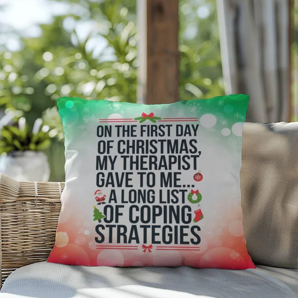 Shop our premium on the first day of christmas indoor outdoor pillow from MySisterIsASurvivor.