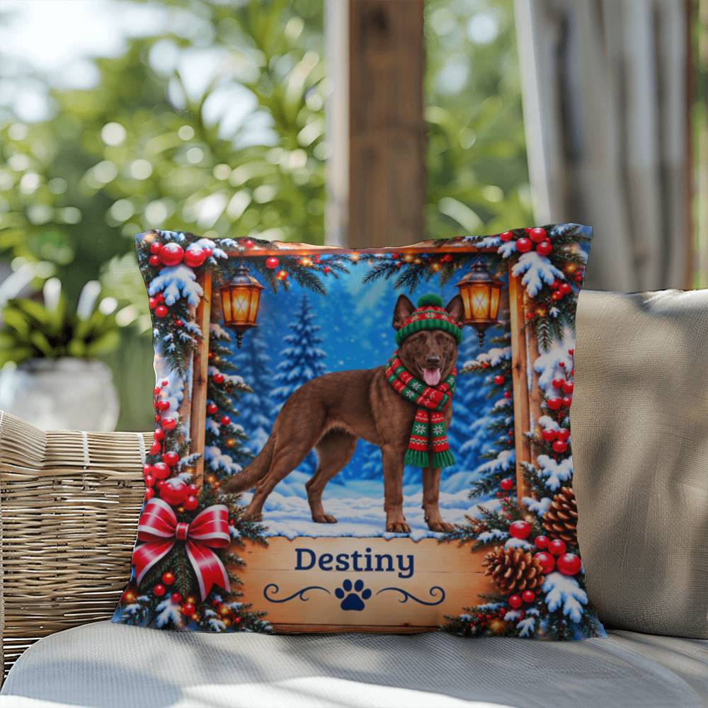 Belgian Malinois (Liver-Chocolate Coat) - Personalized Winter Pillow, Custom Dog Name Gift