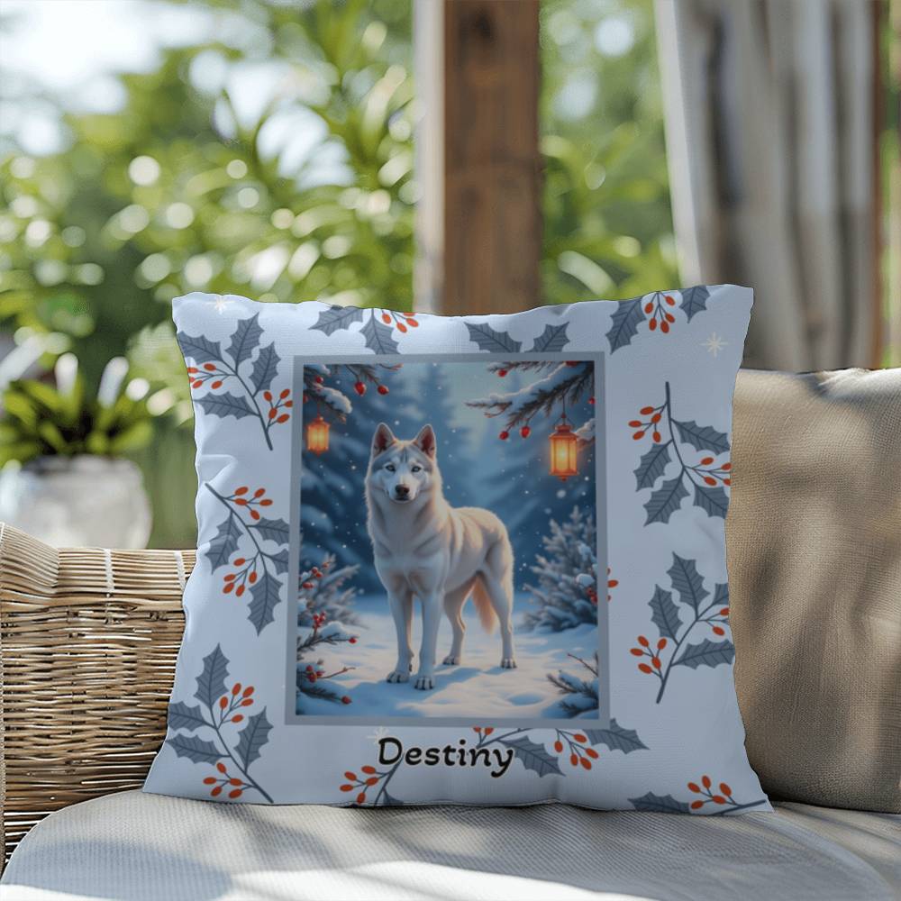 Husky Silver Pillow - Arctic Husky pillow, winter dog home decor, cozy indoor/outdoor throw