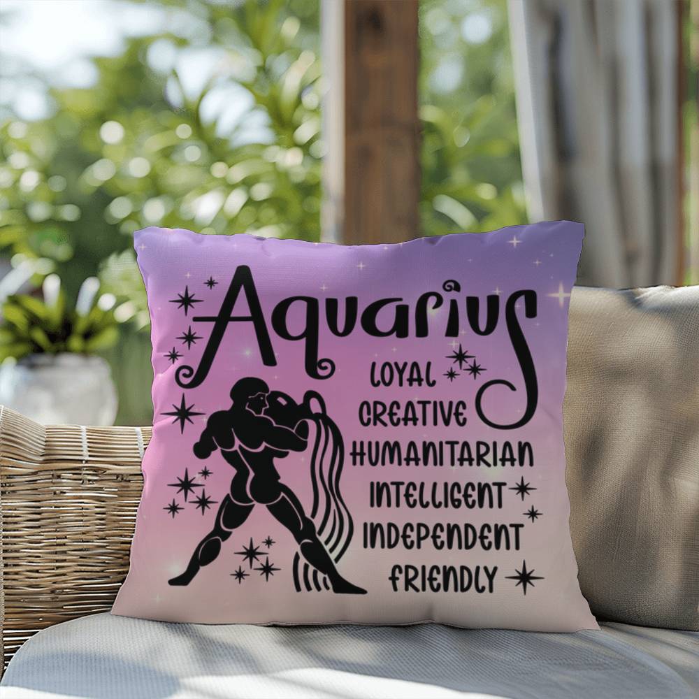 Aquarius Indoor/Outdoor Pillow – Zodiac Astrology Decor, Boho Accent for Home & Patio