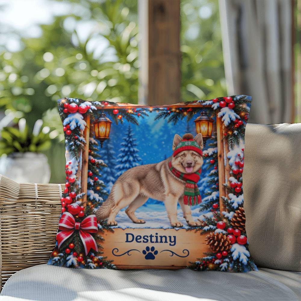 German Shepherd (Isabella Coat) - Personalized Woodland Throw Pillow, Custom Dog Name Winter Gift