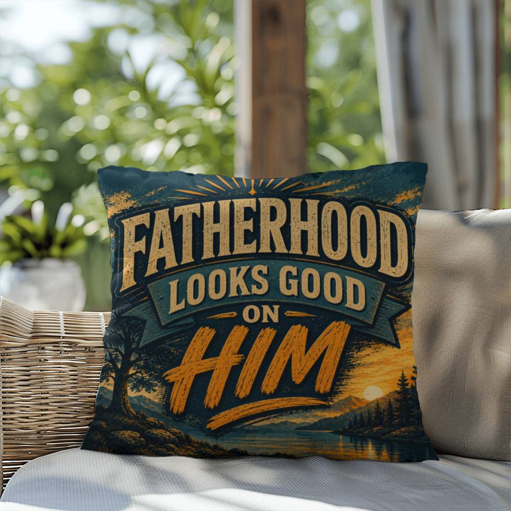 Shop our premium fatherhood looks good on him throw pillow from MySisterIsASurvivor.
