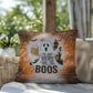Ghost-themed indoor/outdoor Halloween pillow with “I’m Just Here For The Boos” for fun décor
