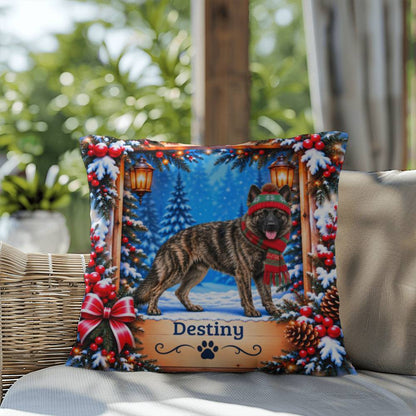 German Shepherd (Brindle Coat) - Personalized Dog Name Pillow, Rustic Winter Lodge Decor