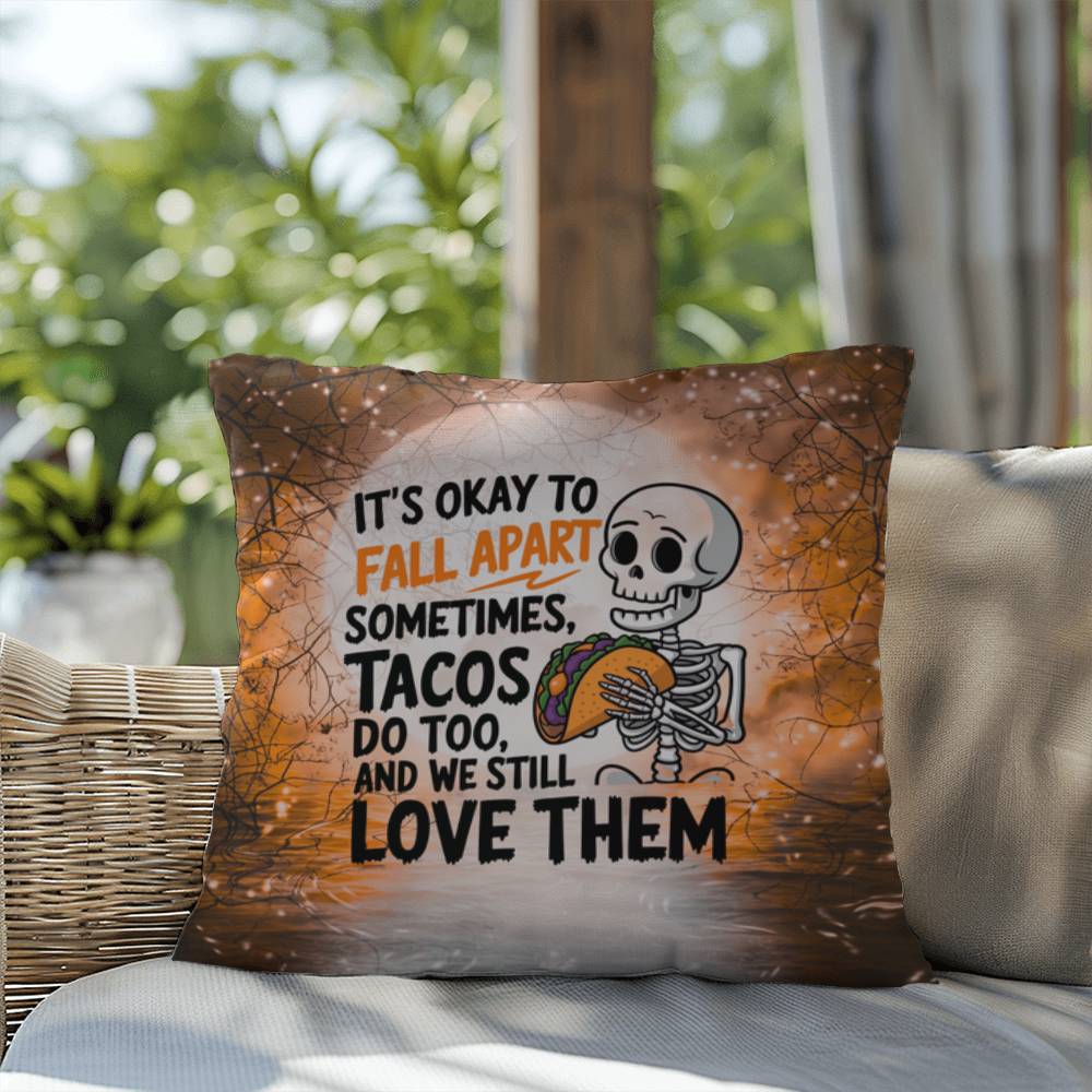 Mental health indoor/outdoor pillow with “It’s Okay To Fall” for self-care and comfort