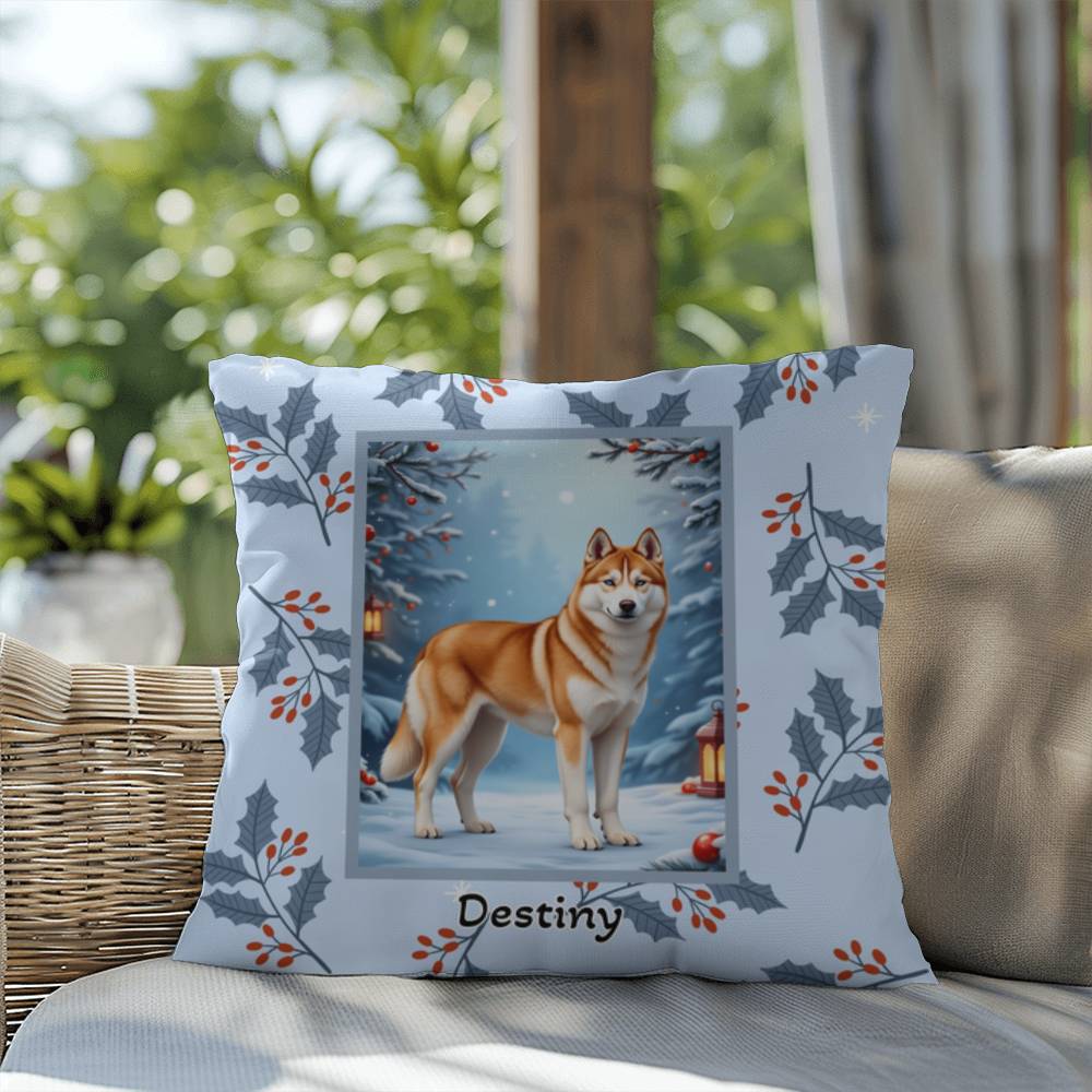 Husky Sable & White Pillow - Winter Husky throw pillow, snow dog accent pillow, holiday home decor