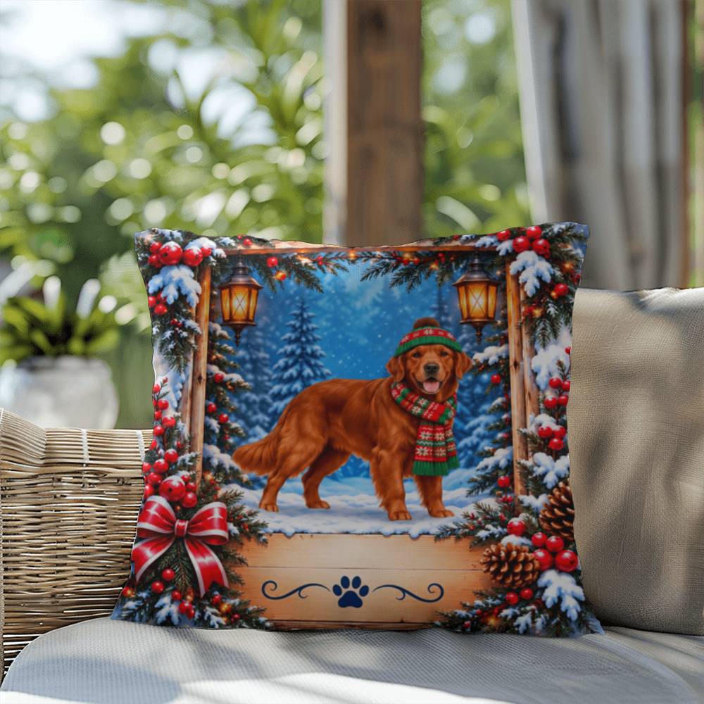 Golden Retriever (Red Field Coat) - Personalized Winter Forest Pillow, Custom Dog Name Gift
