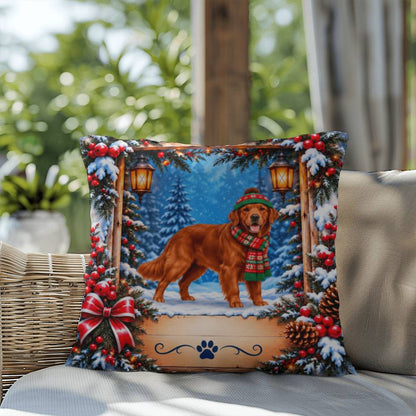 Golden Retriever (Red Field Coat) - Personalized Winter Forest Pillow, Custom Dog Name Gift