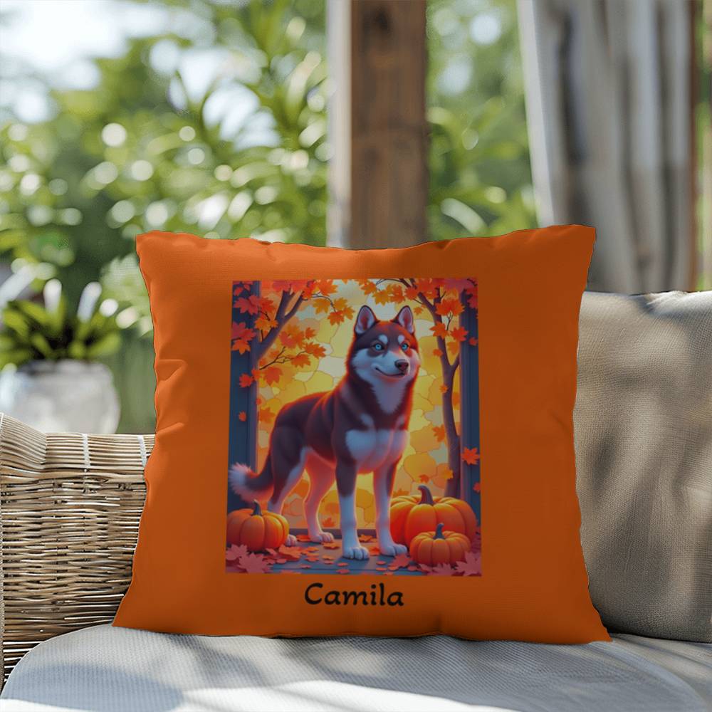 Dark Red Husky blue eyes pillow, custom indoor outdoor Husky dog cushion, home accent - MySisterIsASurvivor