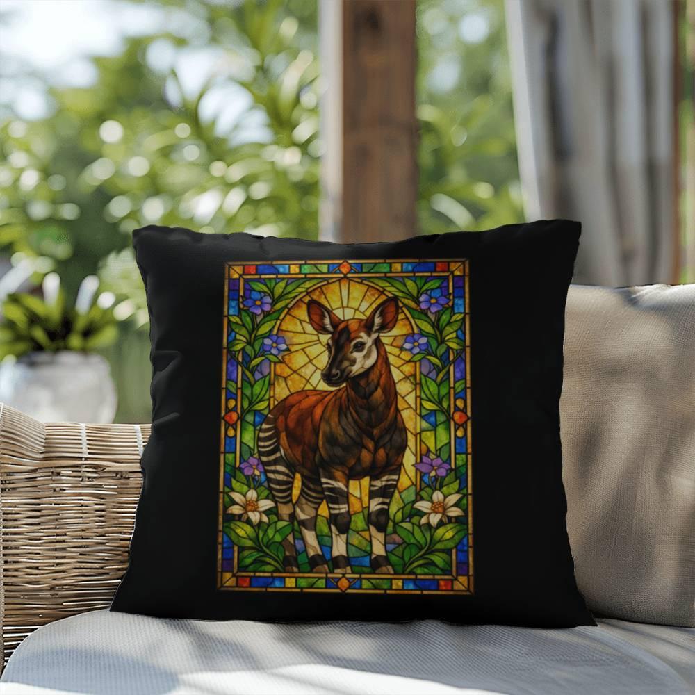 Shop our premium okapi stained glass style throw pillow from MySisterIsASurvivor.