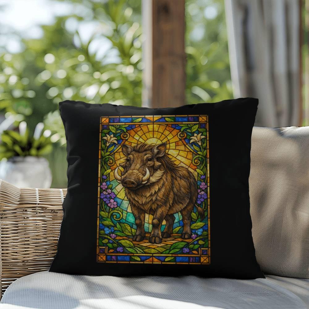 Shop our premium warthog stained glass style throw pillow from MySisterIsASurvivor.
