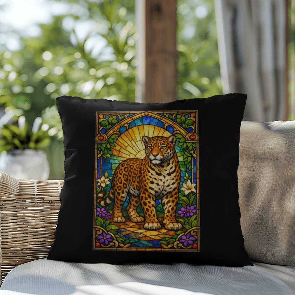 Shop our premium jaguar stained glass style throw pillow from MySisterIsASurvivor.