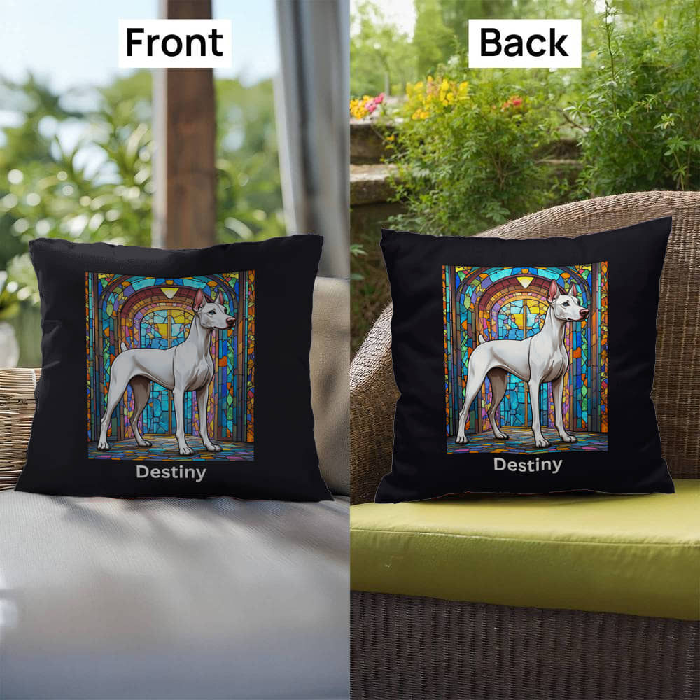 Doberman Pinscher (White) Indoor/Outdoor Pillow - Personalized Stained Glass Dog Tribute & Comfort Gift